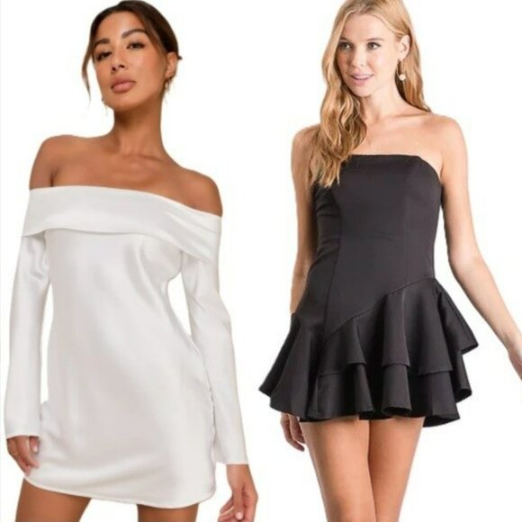 Lulu's Luxurious White Satin Mini Dress with long sleeves - Picture 1 of 7